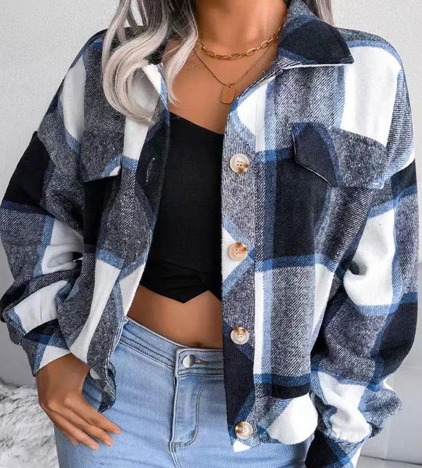 Women's Thick Plaid Overshirt Jacket